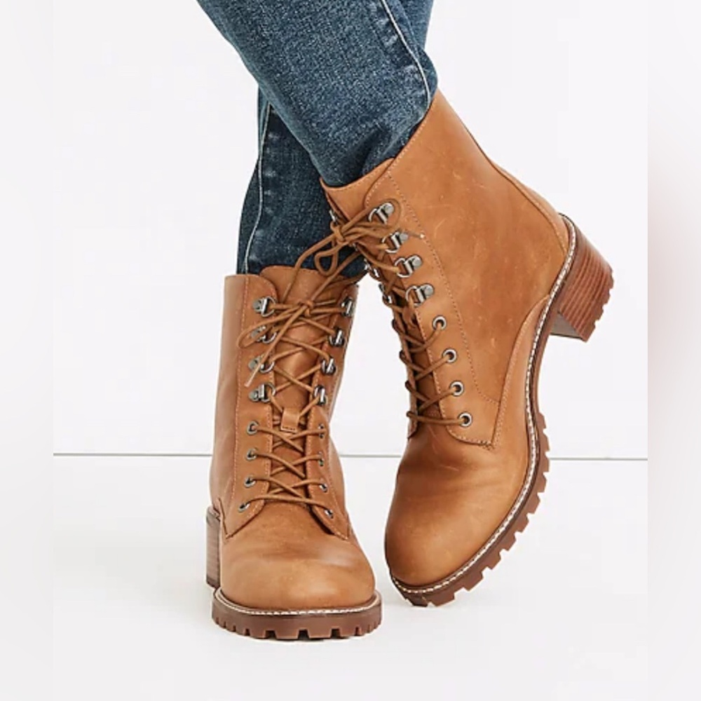 Madewell Tan Lace-Up Leather Combat Boots